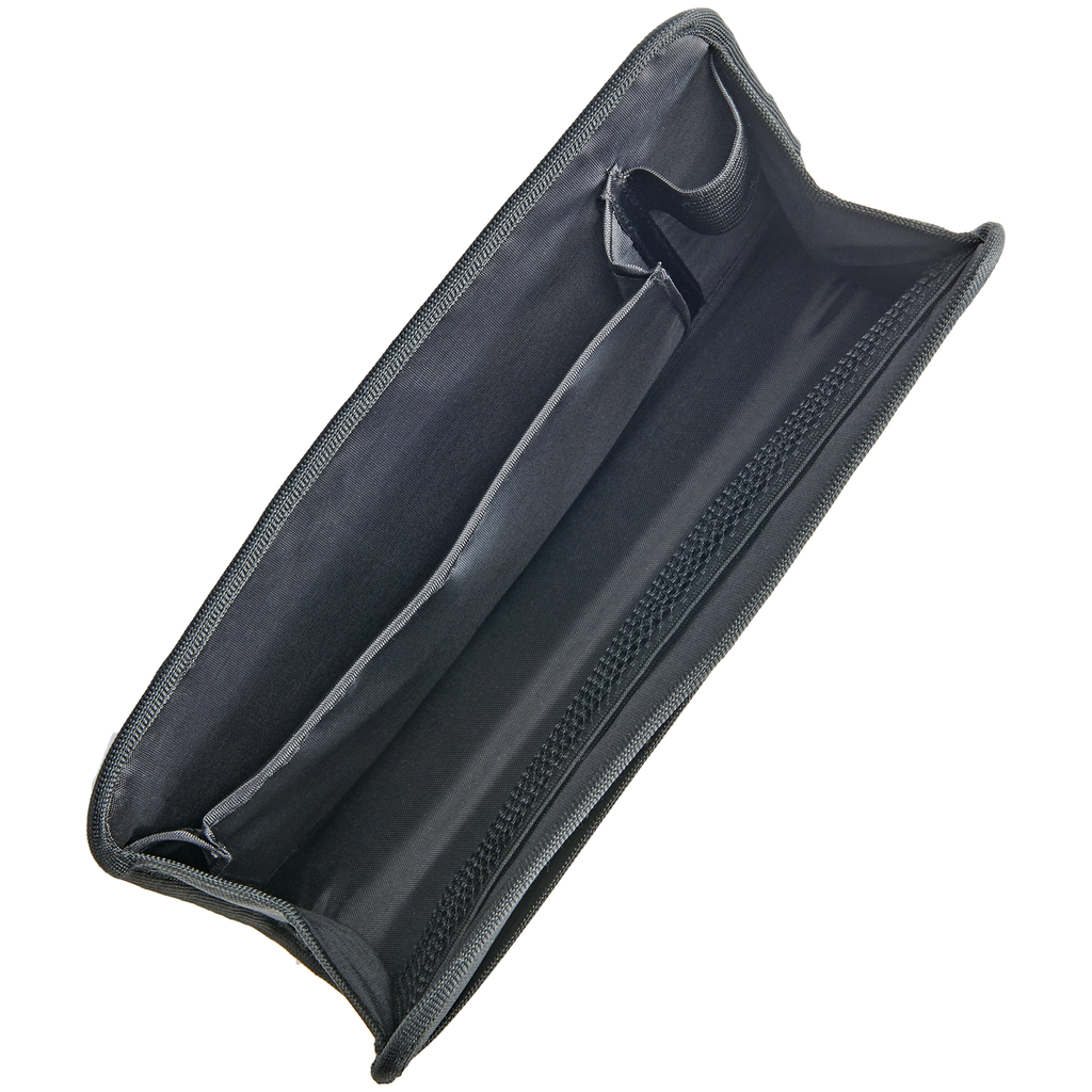 The High Road GapStash™ Seat Gap Organizer by High Road holds essentials in multiple compartments, shown from above.