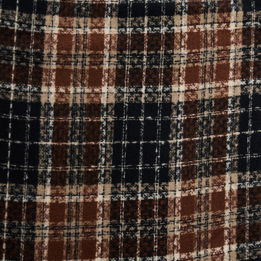 Product Image – Howard’s Chocolate Plaid Fringe Scarf in a buttery soft, chocolate brown, black, and beige tartan plaid pattern.