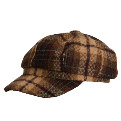 Howard’s Tartan Plaid Newsboy Hat in brown tartan plaid, a vintage-inspired structured newsboy cap.