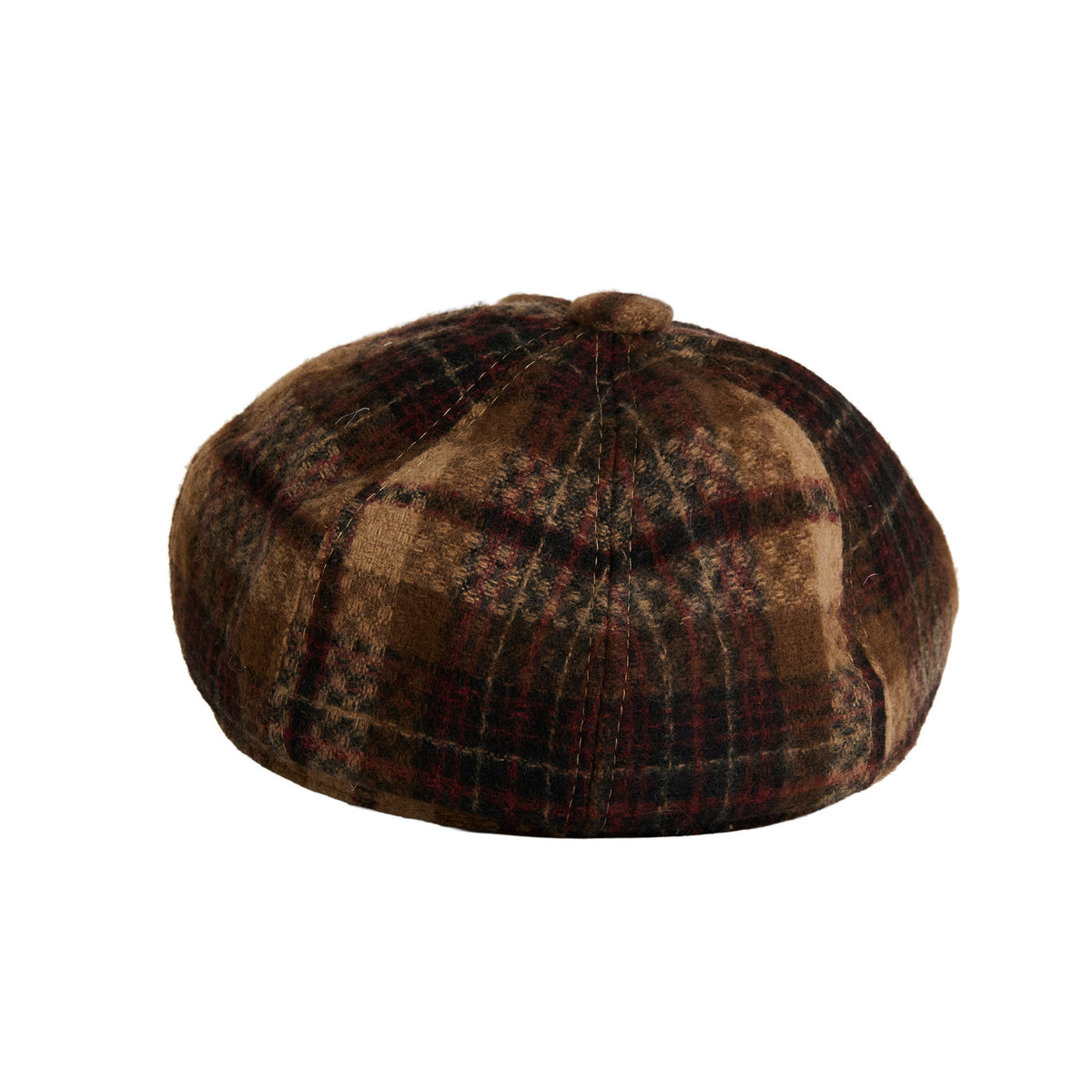 Howard’s Tartan Plaid Newsboy Hat in a structured brown and black pattern.