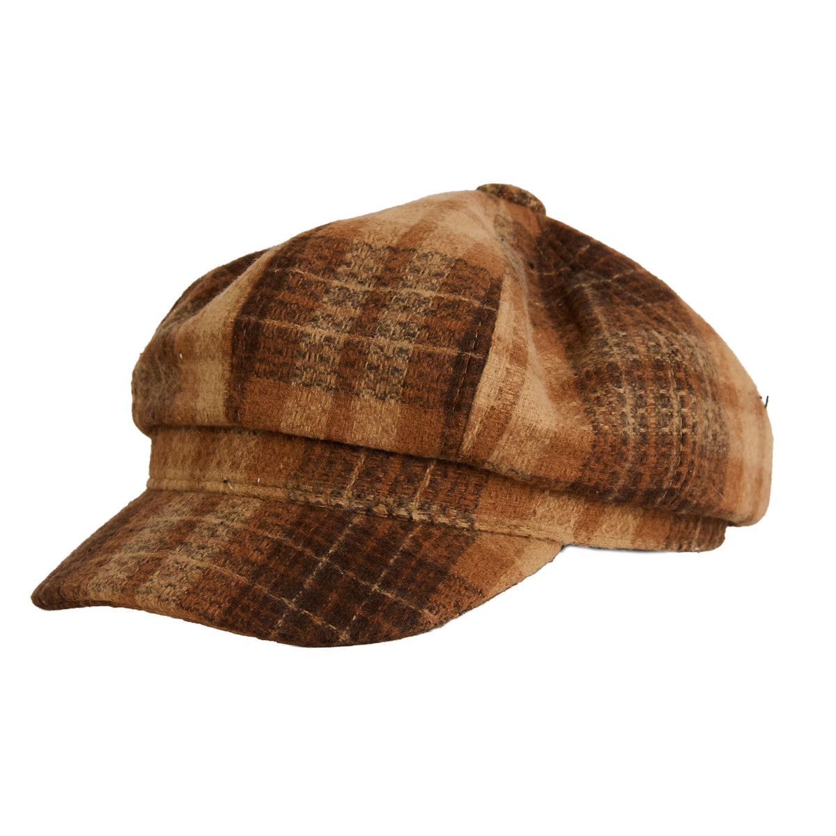 Howard’s Tartan Plaid Newsboy Hat in brown tartan plaid, a vintage-inspired structured newsboy cap.