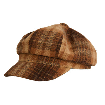 Howard’s Tartan Plaid Newsboy Hat in brown tartan plaid, a vintage-inspired structured newsboy cap.