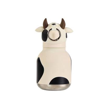 Asobu Mini Bestie Bottle designed like a cow with horns, ears, and a silver ring on the lid.