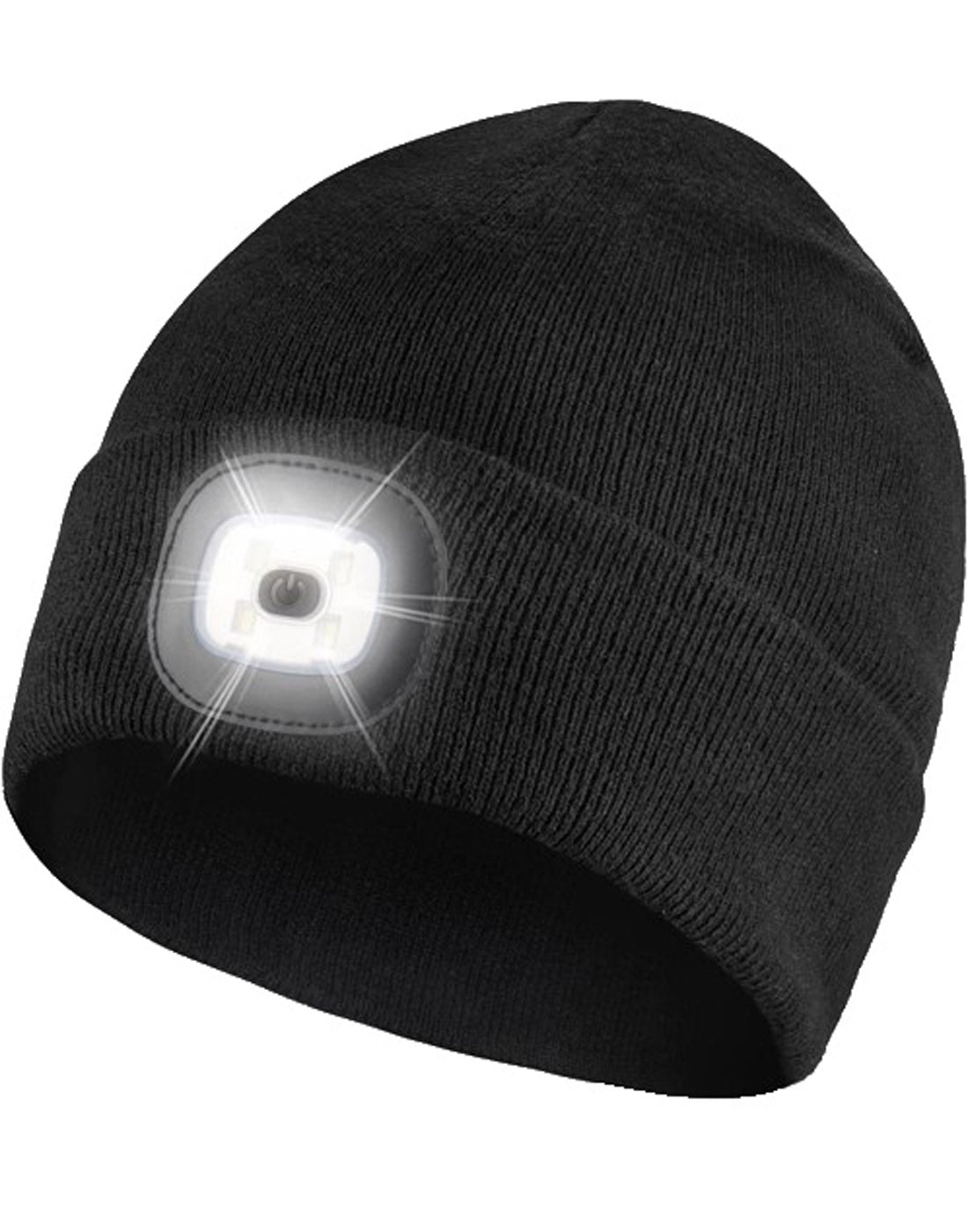 Icetrax Beanie with Light, black toque with LED light affixed to flipped up rim