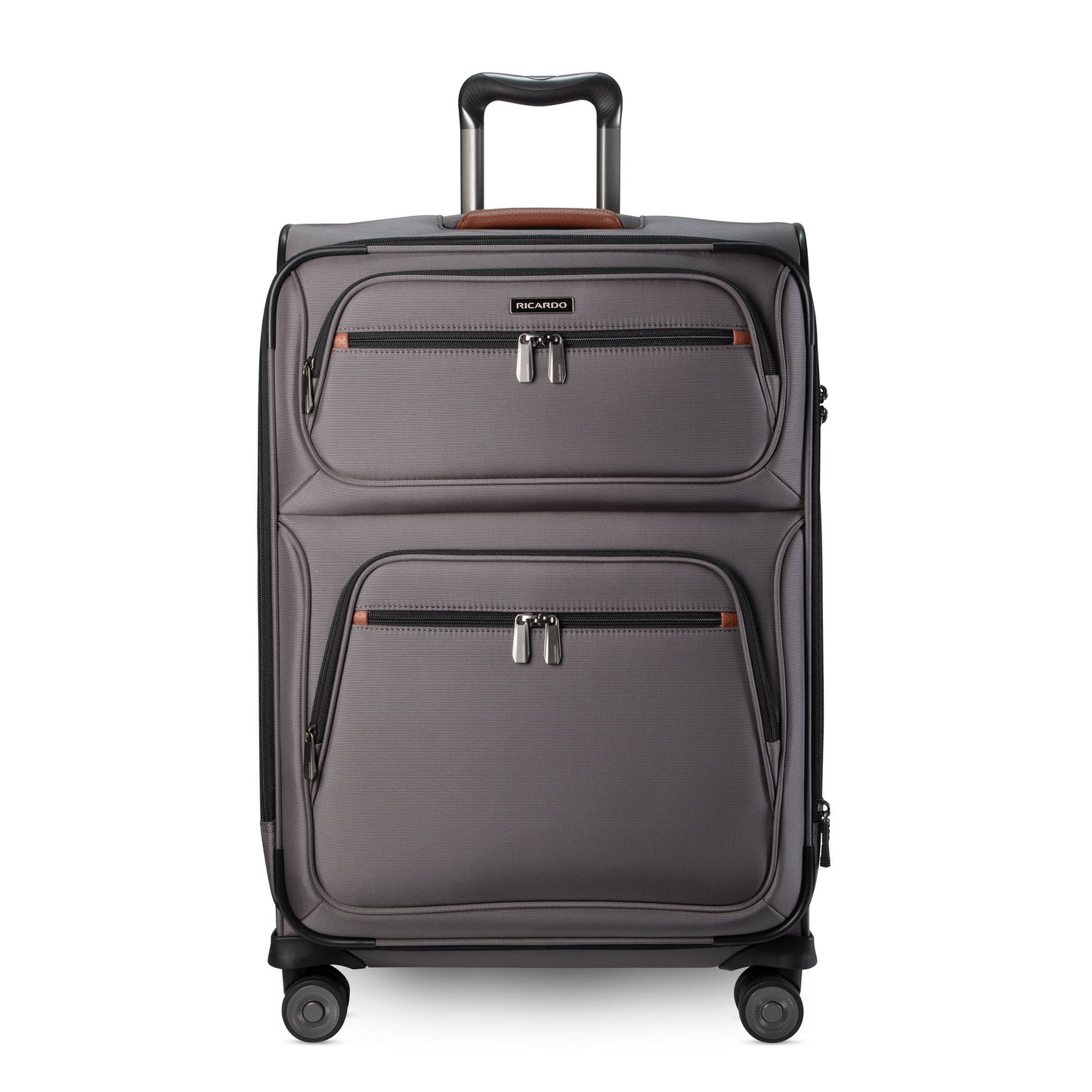 Ricardo Beverly Hills Montecito 3.0 softside medium check-in spinner with 2 front pockets and telescoping handle.