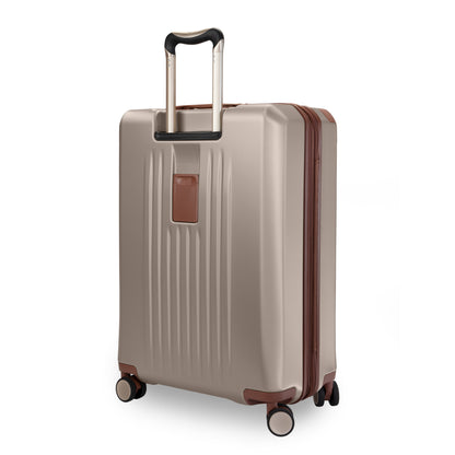 Ricardo Beverly Hills Montecito 2.0 25" beige hardside spinner, brown accents, 4 wheels & TSA lock.