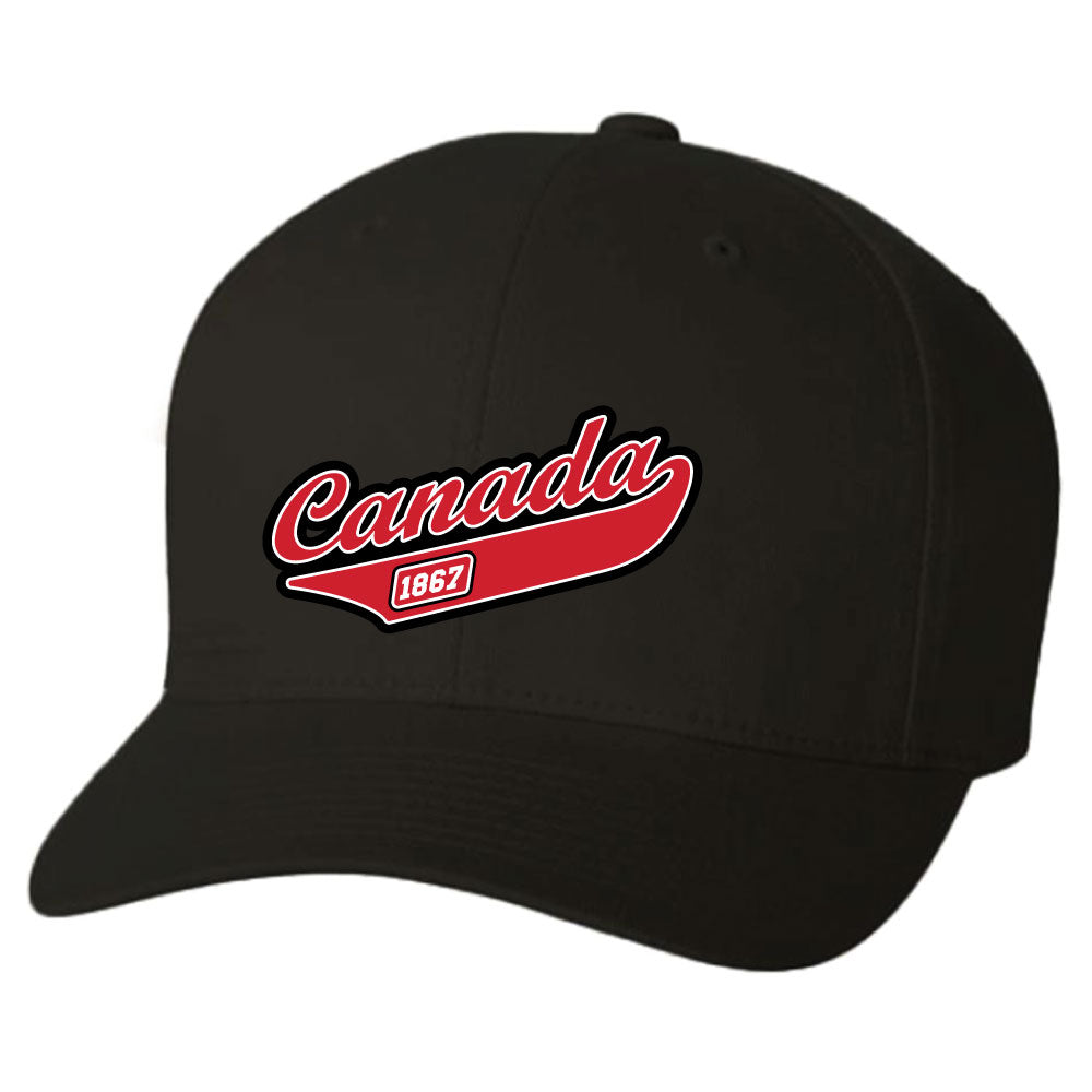 GGS Adult Ball Cap - Canada 1867: black cotton twill, red & white logo.