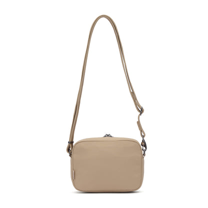 Pacsafe® CX Anti-theft Square Crossbody by Pacsafe with RFIDsafe pockets and adjustable strap, in beige.