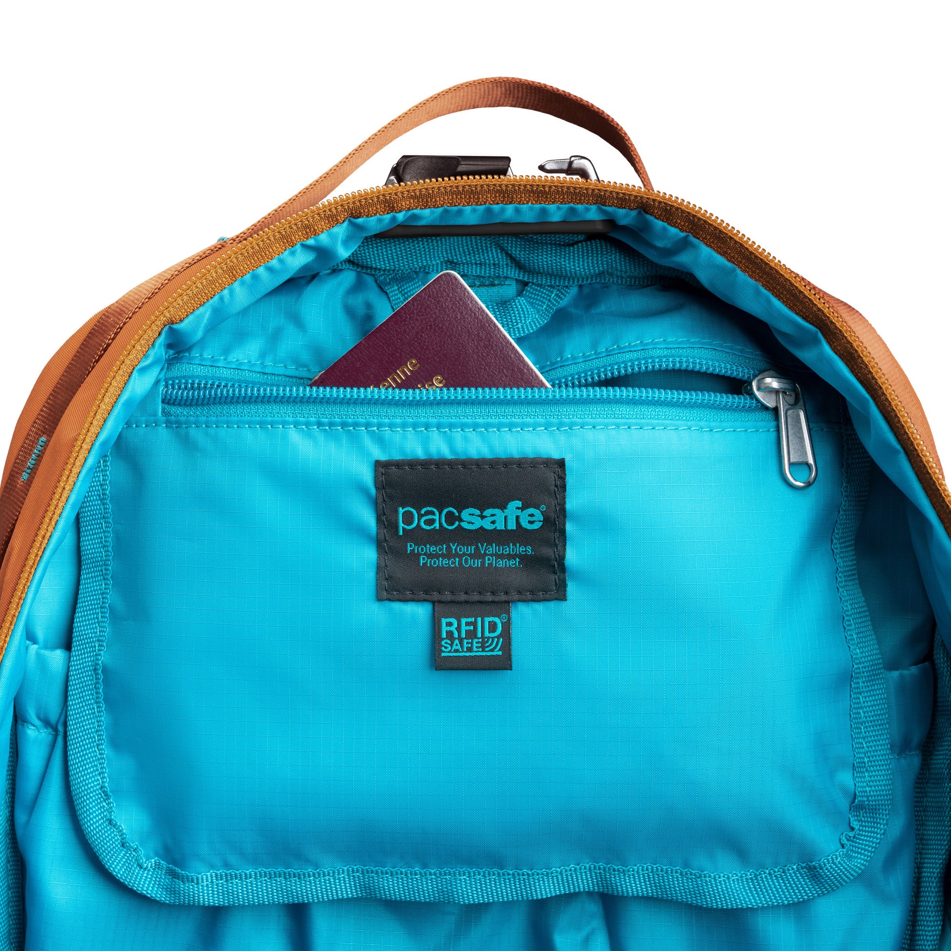 Close up of RFID pocket inside Pacsafe® ECO 18L Anti-theft Backpack