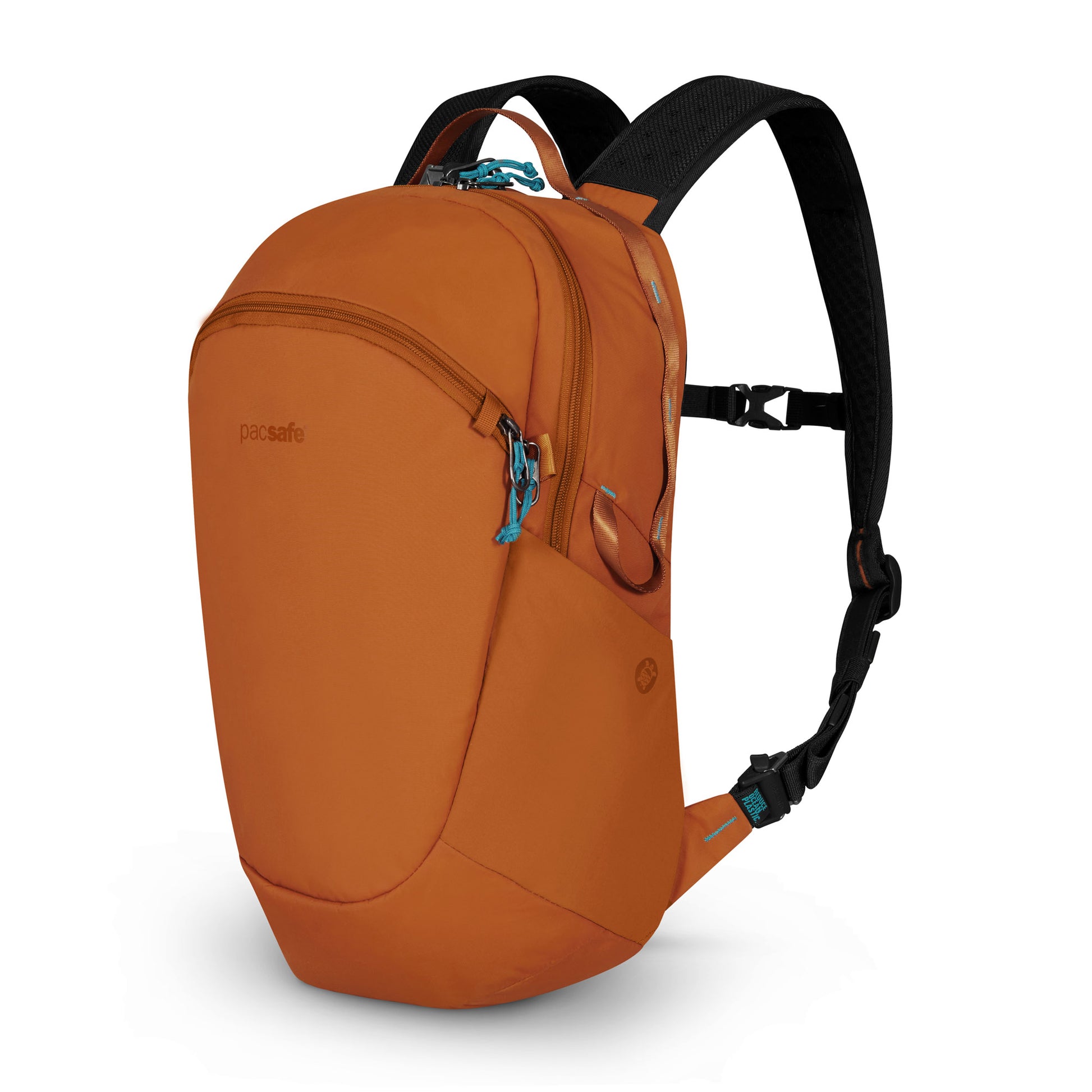 Pacsafe® ECO 18L Anti-theft Backpack, canyon orange colour, front angled view