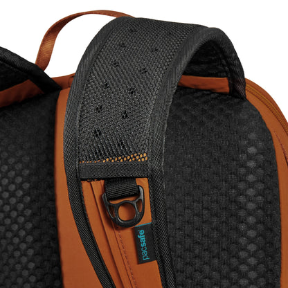 Close up of black venting mesh on shoulder strap of Pacsafe® ECO 18L Anti-theft Backpack