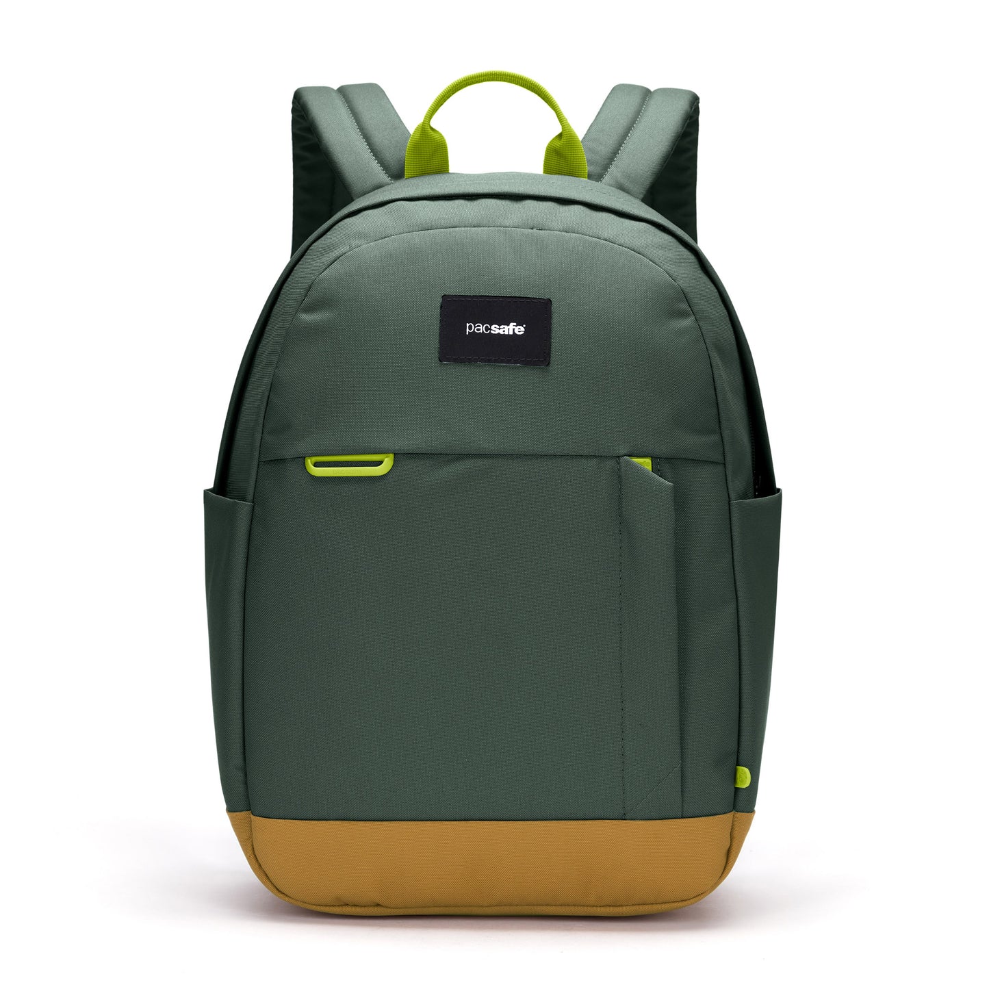 Pacsafe® Go 15L Anti-theft Backpack, spruce green with tan bottom gusset, front view