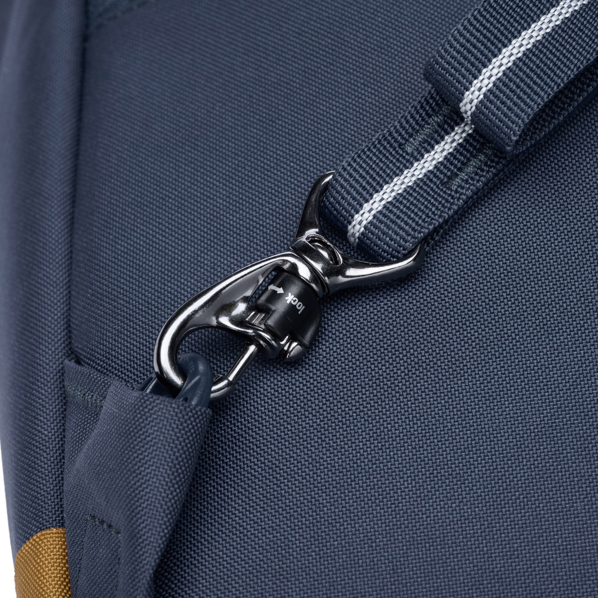 Close up of twist and lock clip on strap