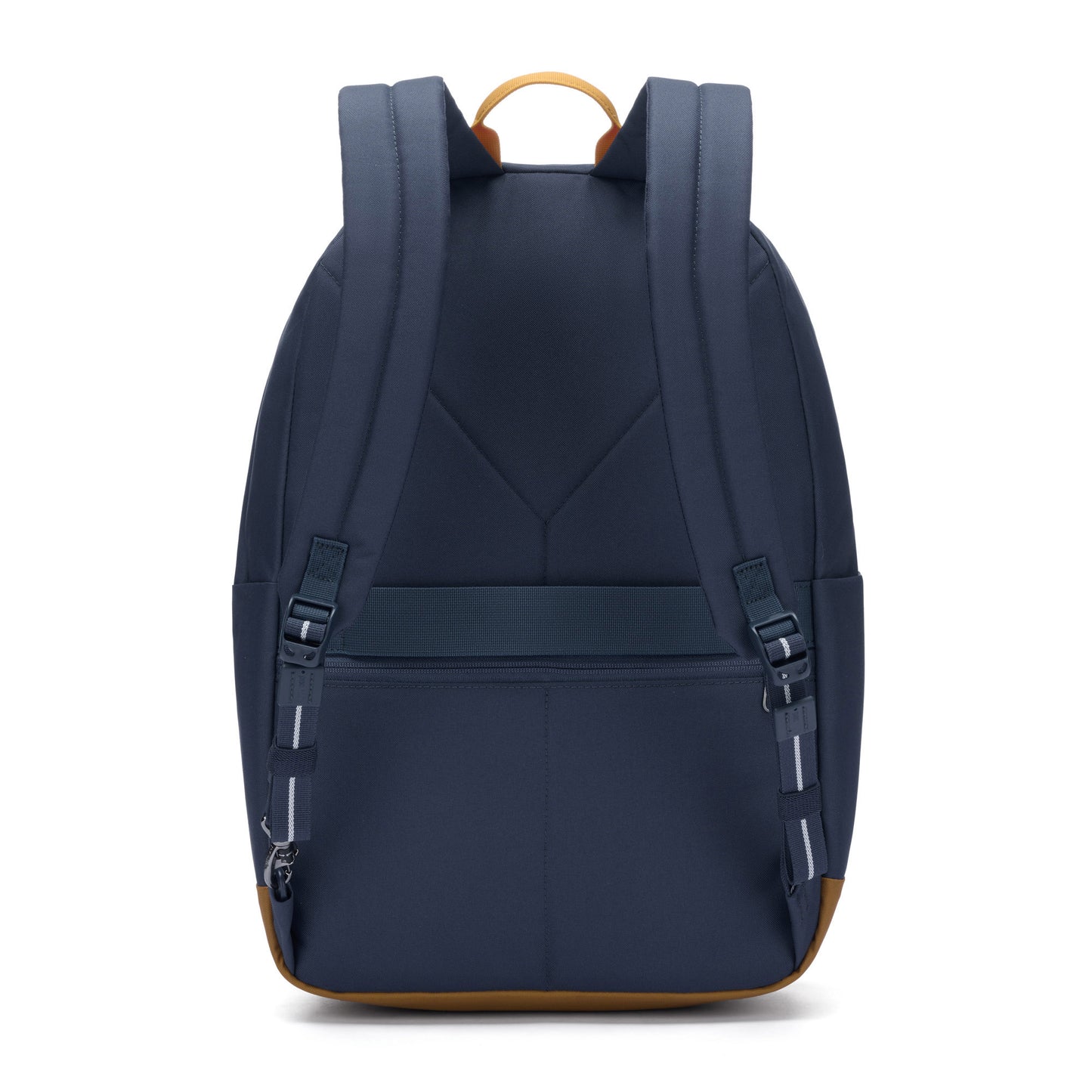 Pacsafe® Go 25L Anti-theft Backpack, coastal blue with tan bottom gusset, back view