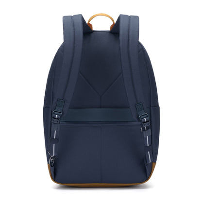 Pacsafe® Go 25L Anti-theft Backpack, coastal blue with tan bottom gusset, back view