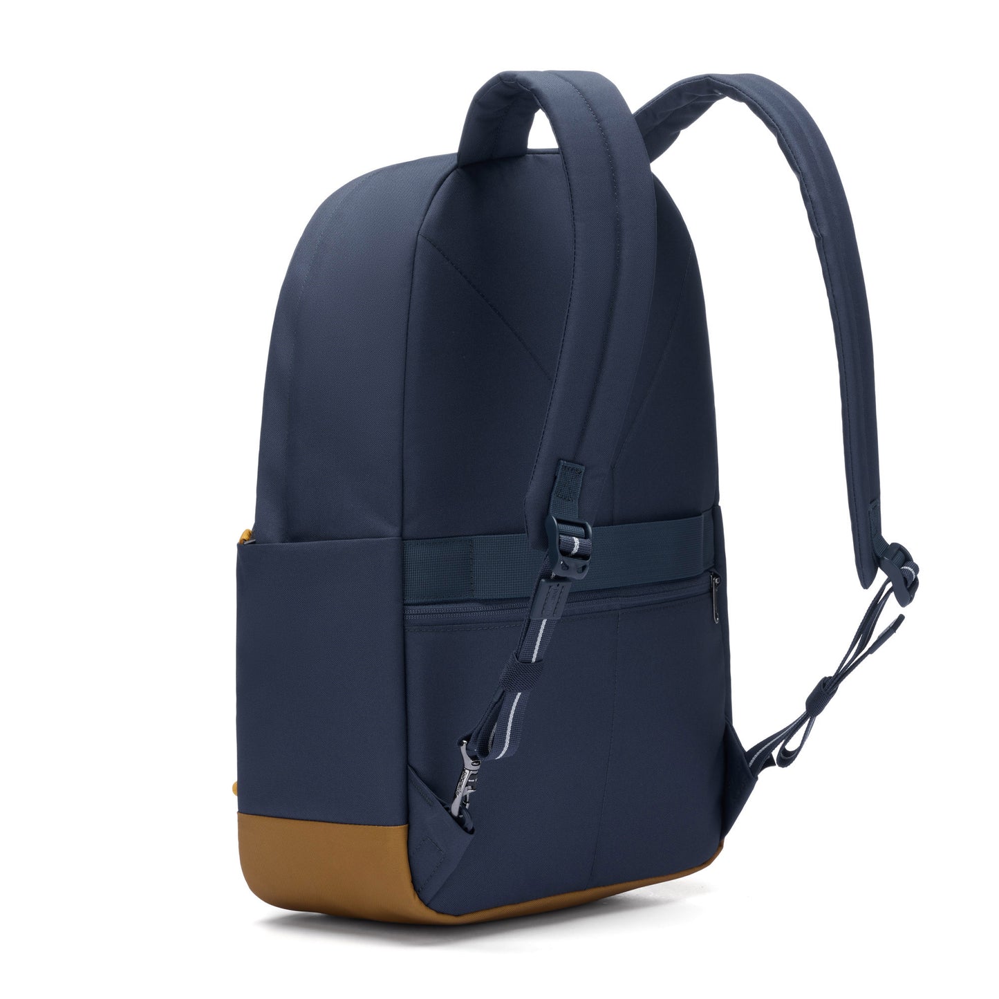 Pacsafe® Go 25L Anti-theft Backpack, coastal blue with tan bottom gusset, back angled view