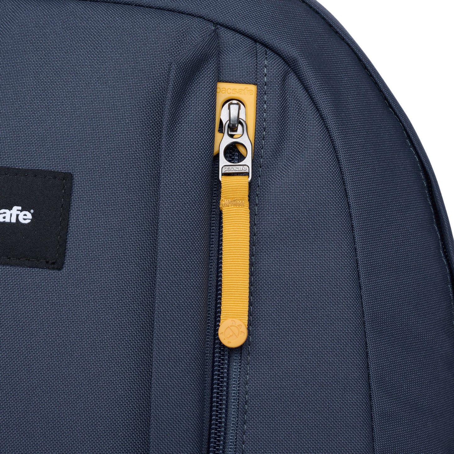 Close up of yellow front zipper pull