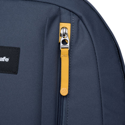Close up of yellow front zipper pull