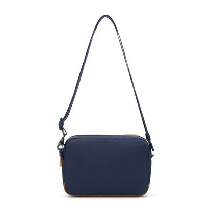 Pacsafe® GO Anti-Theft Crossbody Bag in coastal blue colour back view.