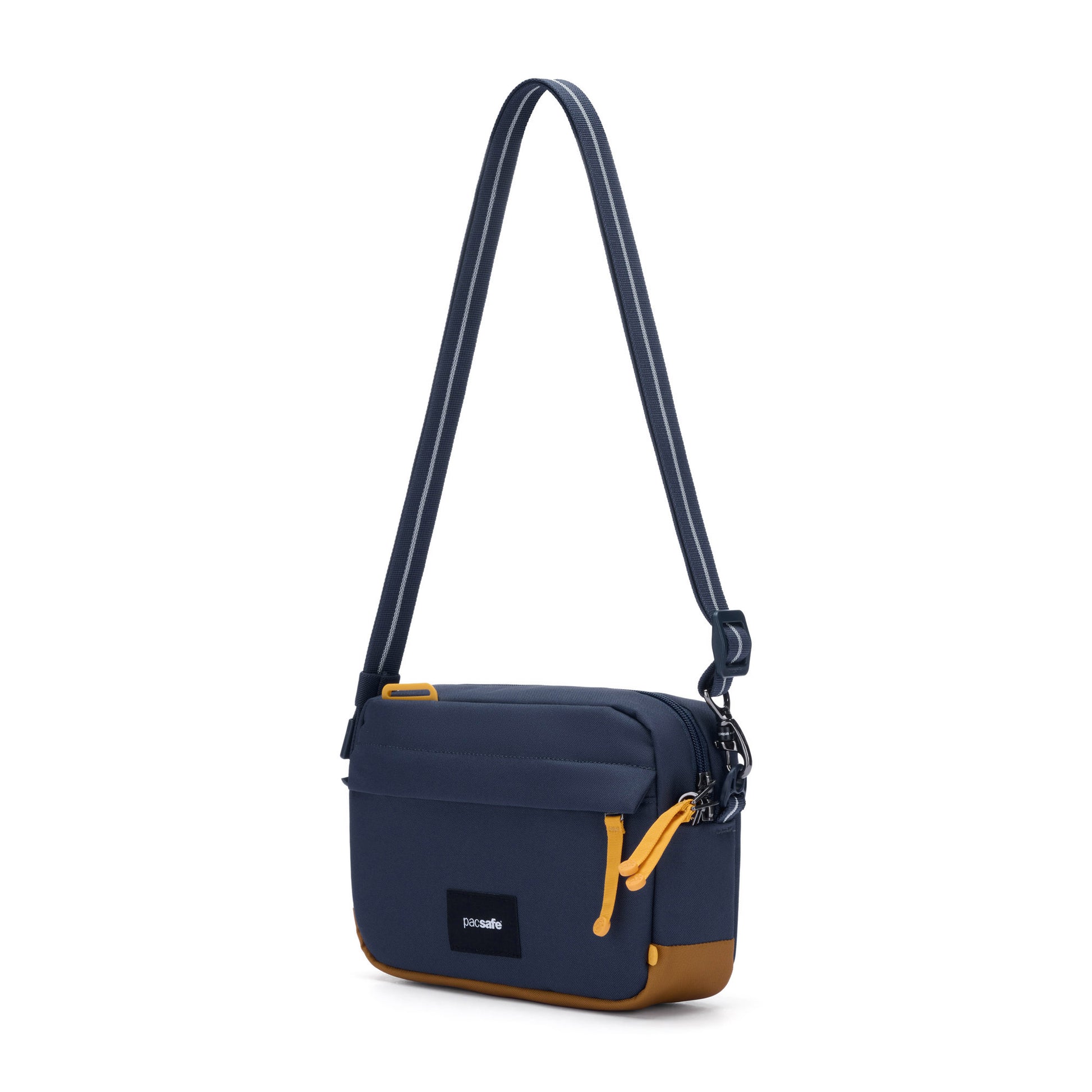 Pacsafe® GO Anti-Theft Crossbody Bag in coastal blue colour front angled view.