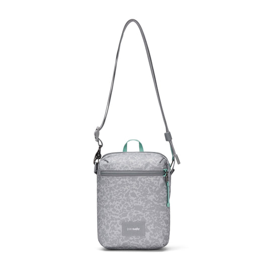 Product Image – Pacsafe® GO Festival Crossbody: small, grey, anti-theft bag with RFID pocket, zipper closure, adjustable strap.