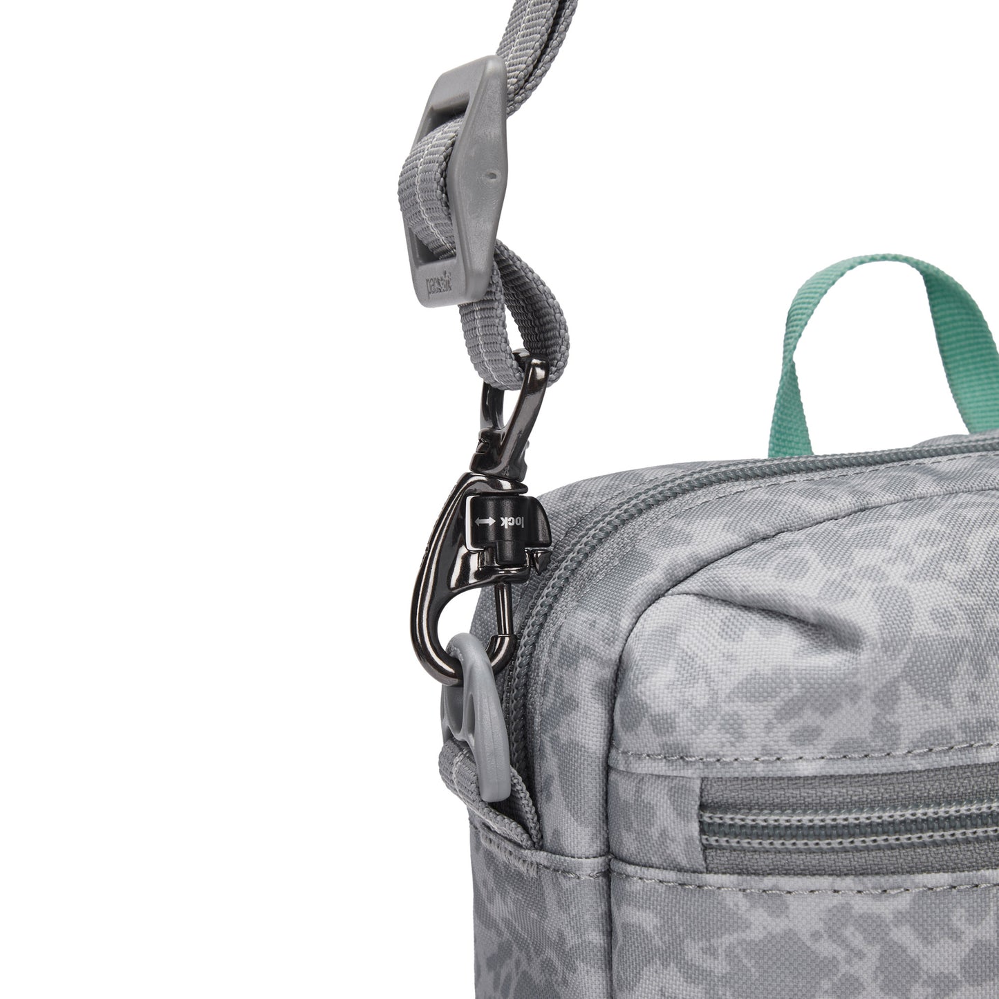 Close-up of the Pacsafe® GO Anti-Theft Festival Crossbody with RFID pocket and detachable strap by Pacsafe.