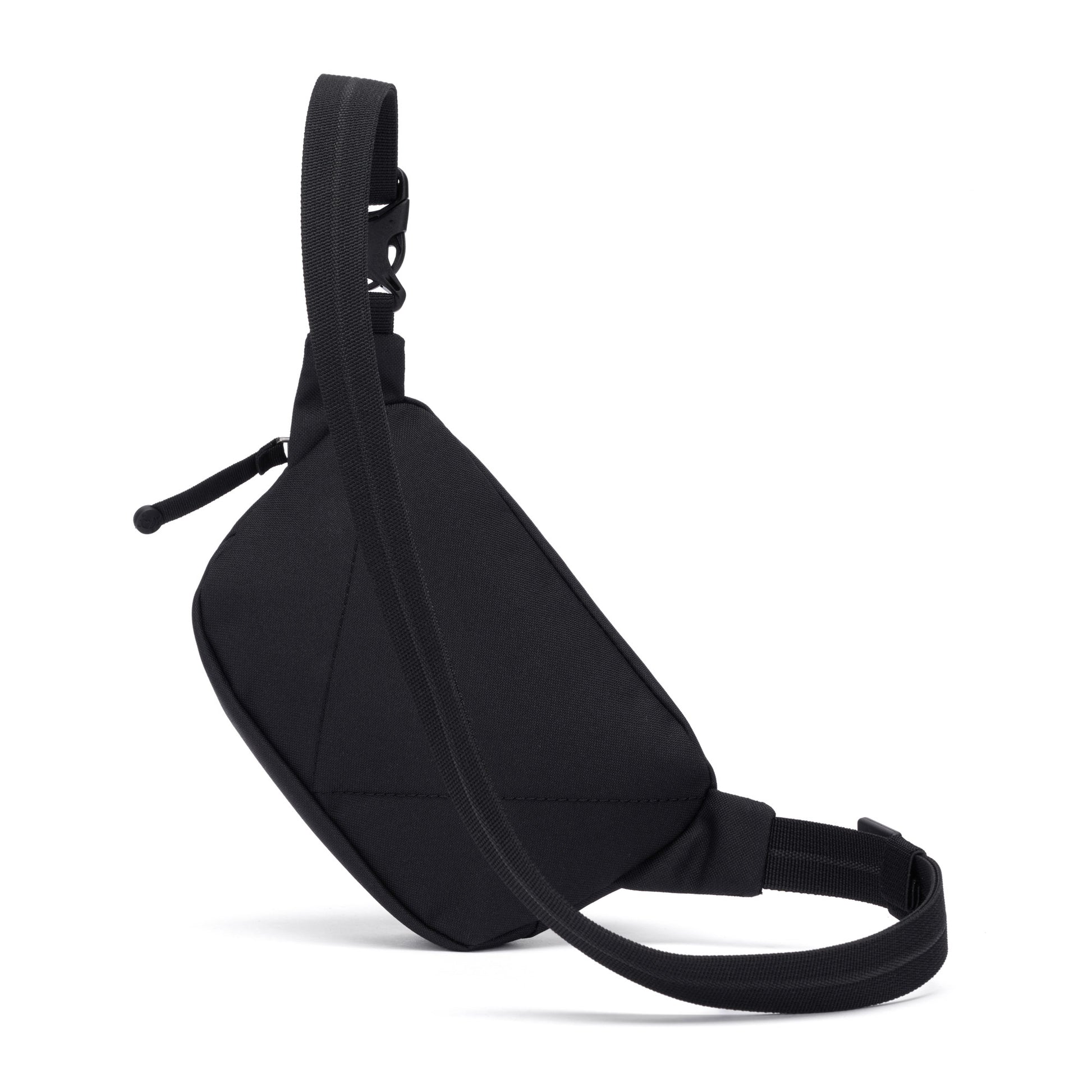 The Pacsafe® GO Anti-Theft Micro Sling by Pacsafe in black recycled polyester with adjustable strap.
