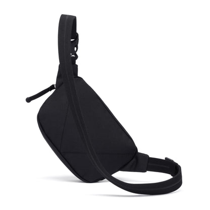 The Pacsafe® GO Anti-Theft Micro Sling by Pacsafe in black recycled polyester with adjustable strap.