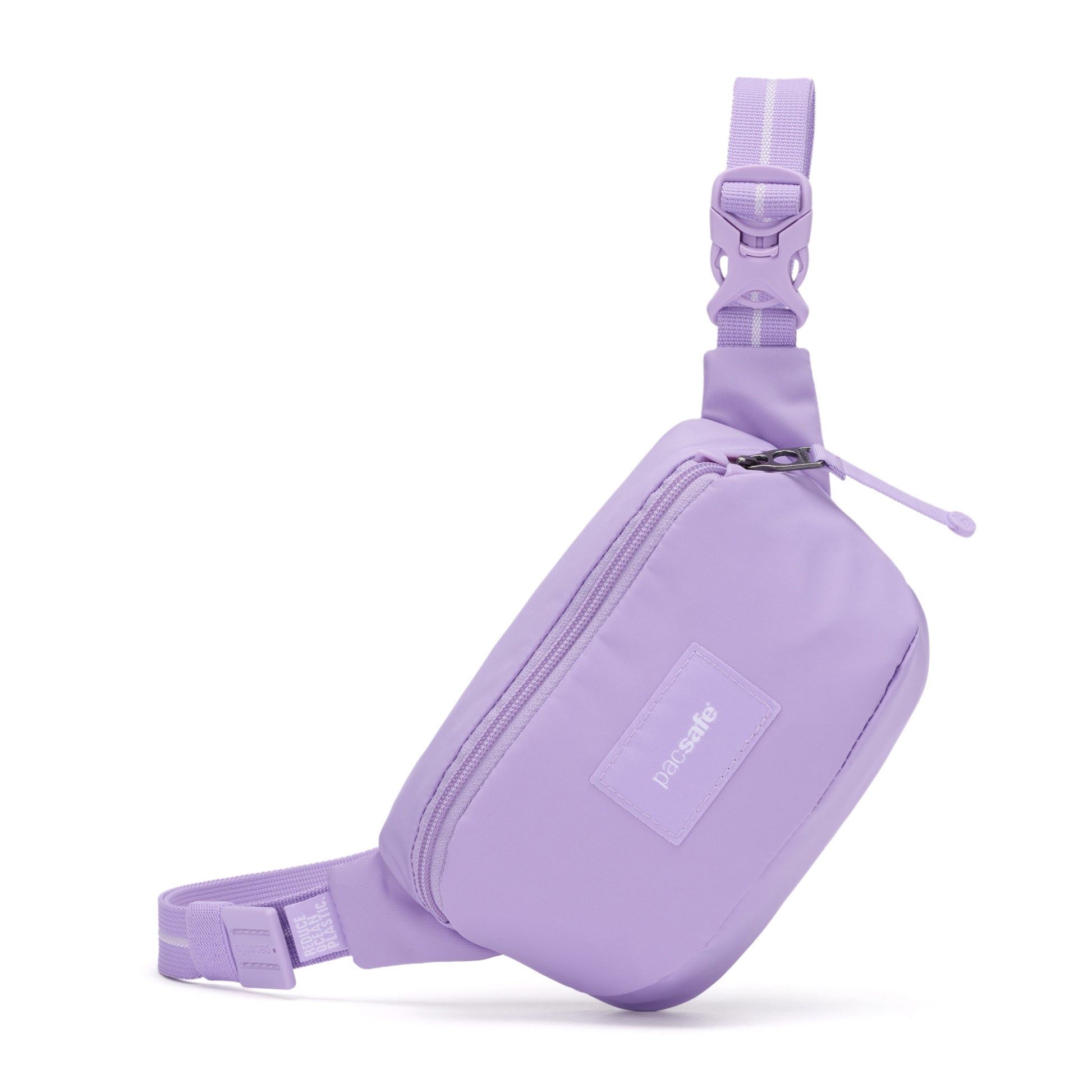 Pacsafe® GO Anti-Theft Micro Sling by Pacsafe: lavender, zippered main compartment, adjustable strap.