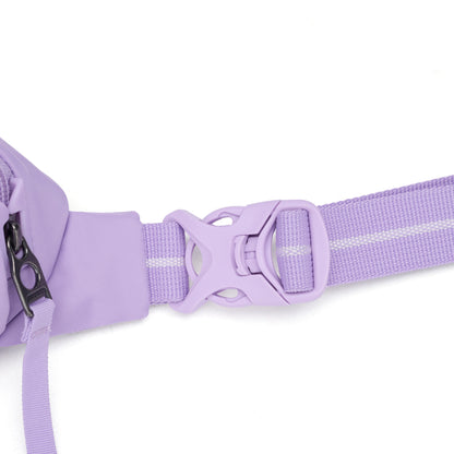 Close-up of the Pacsafe® GO Anti-Theft Micro Sling in lavender with adjustable strap, buckle, and zipper.