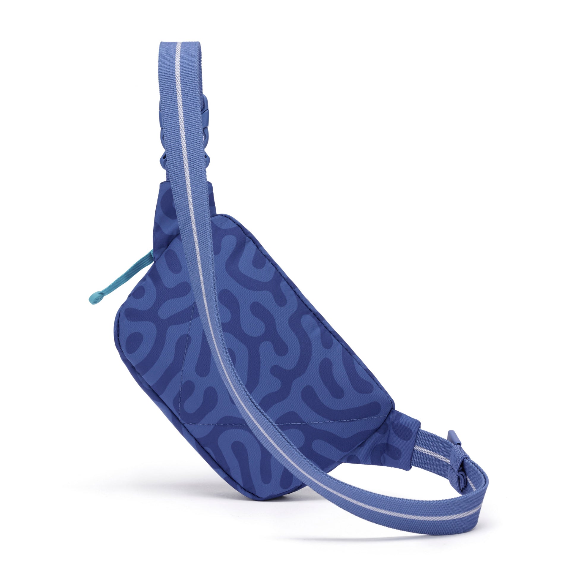 Pacsafe® GO Anti-Theft Micro Sling by Pacsafe: blue, abstract, recycled polyester, adjustable anti-theft strap.