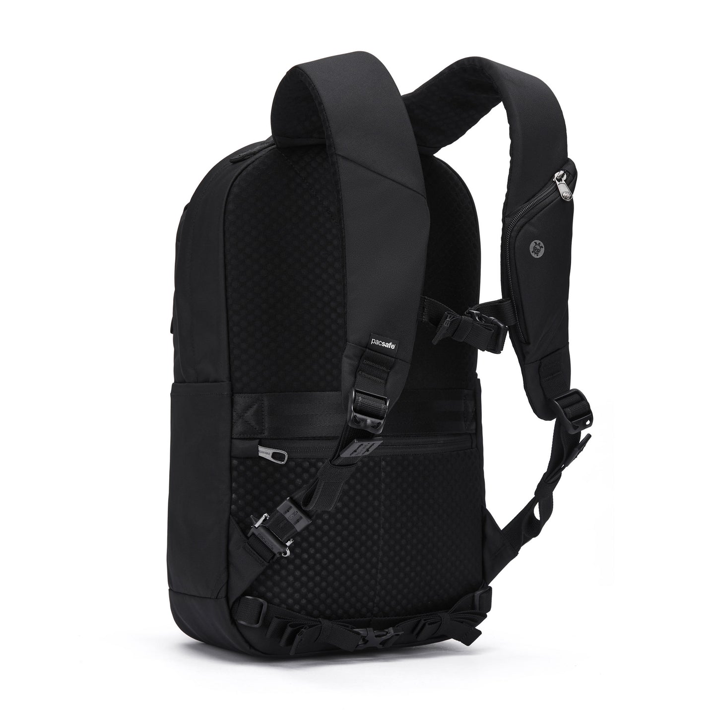 Pacsafe® V 20L Anti-theft City Backpack by Pacsafe with padded straps, front buckle, and laptop sleeve.