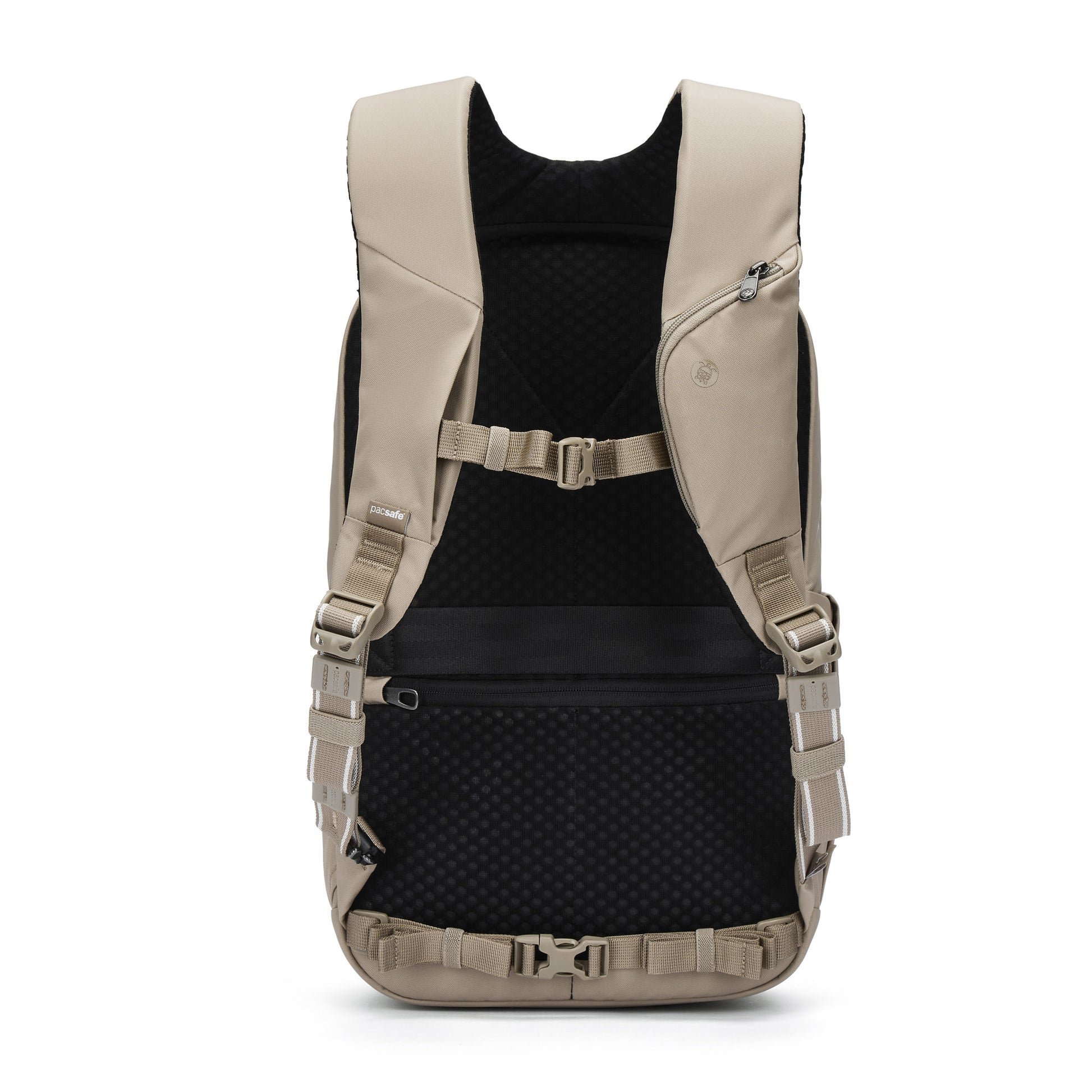 Back view of Pacsafe® V 20L Anti-theft City Backpack with padded straps, sternum strap, and laptop sleeve.