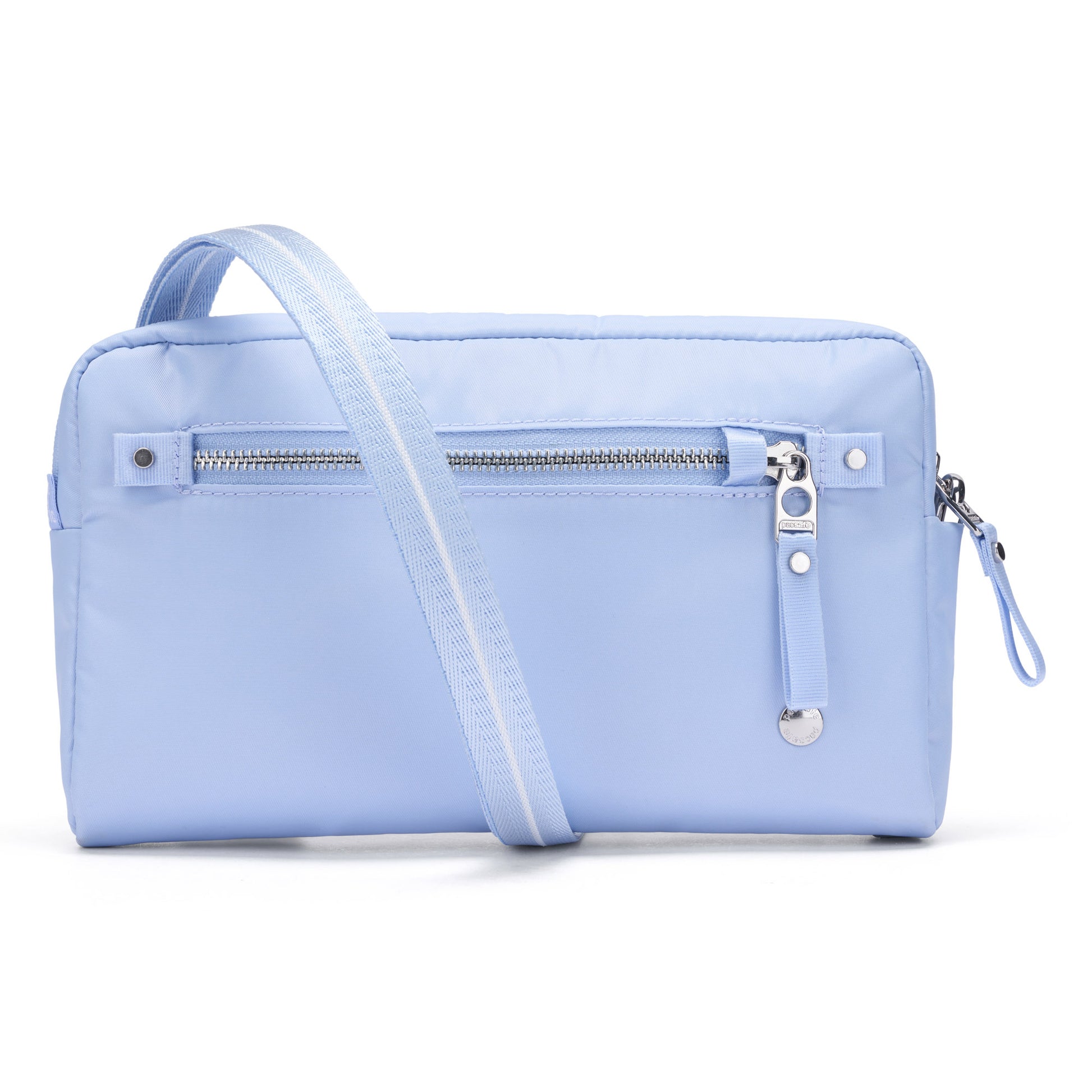 Pacsafe® W Anti-theft 3-in-1 Sling by Pacsafe: light blue, recycled polyester, zip pocket, adjustable strap.