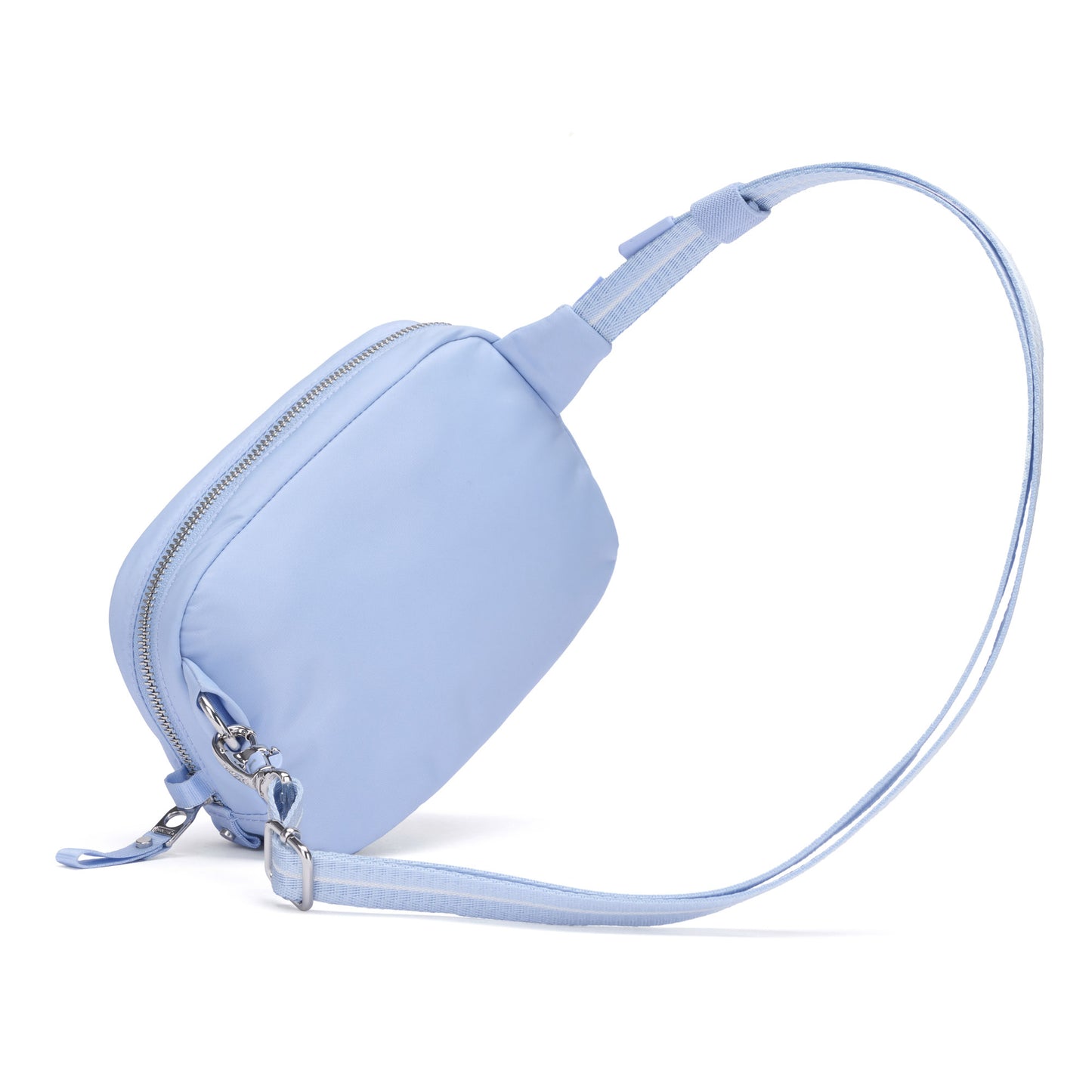 Pacsafe® W Anti-theft Micro Sling in light blue with RFID blocking and adjustable strap, by Pacsafe.