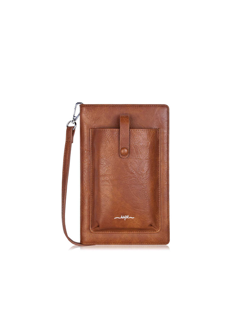 Espe Pastel iSmart Pocket with front pocket with thin snap buttoned strap, tan, front view