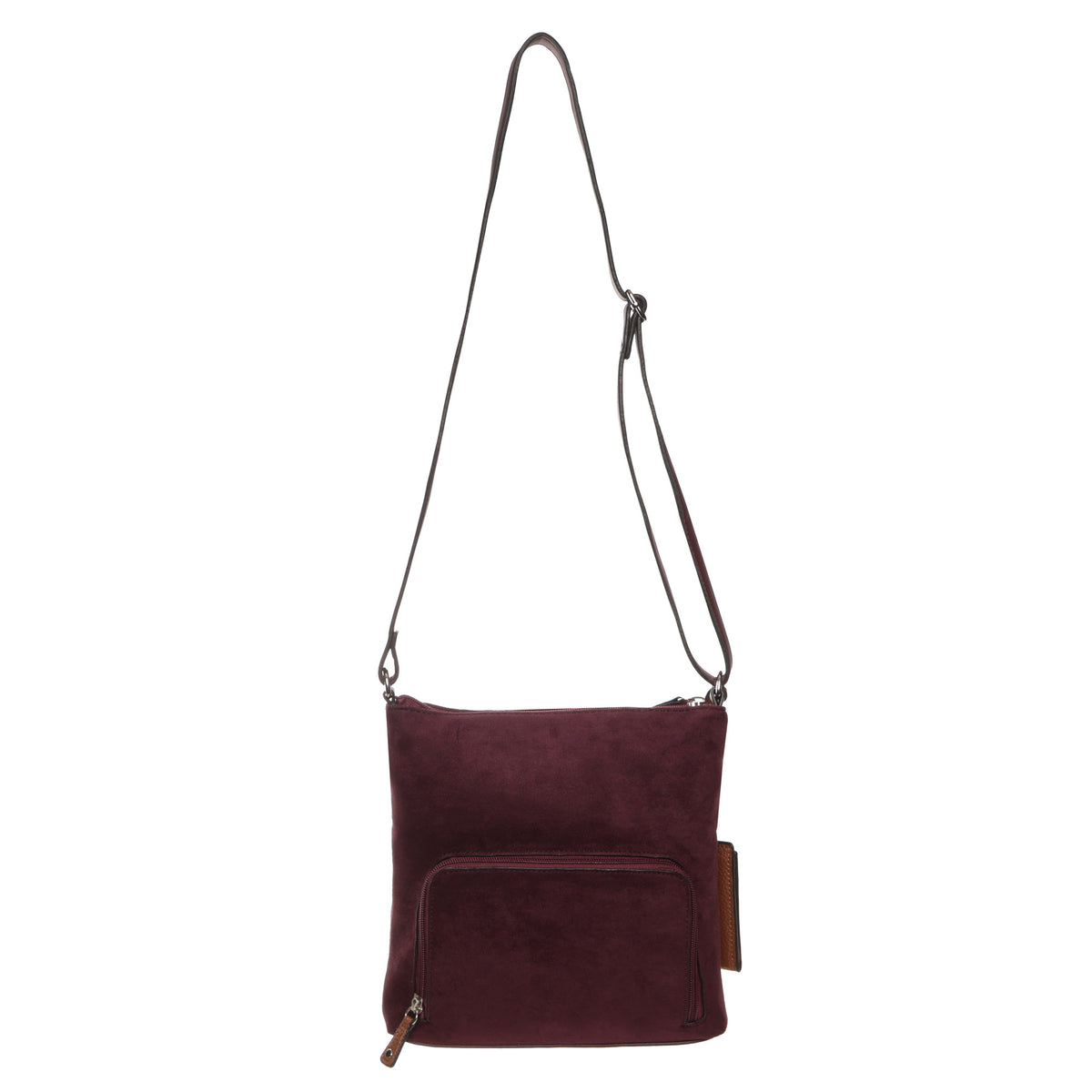 Seven Days Ghost Gum Faux Suede Crossbody with zip pocket and adjustable strap for practical, stylish storage.