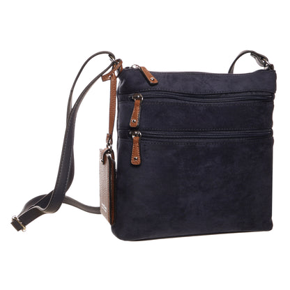 Seven Days Ghost Gum faux suede crossbody bag with brown accents and adjustable strap for practical storage.