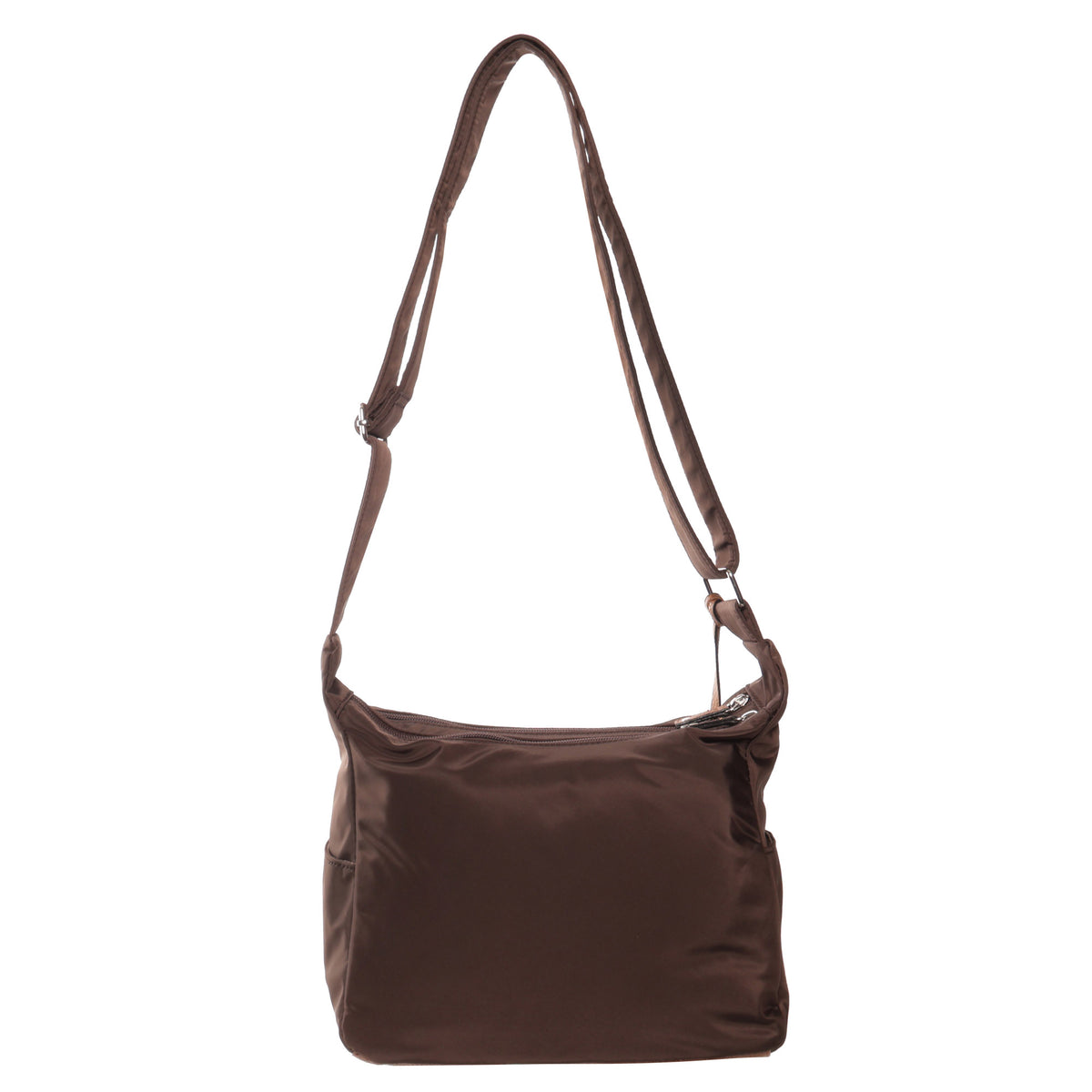 Seven Days Monkey Puzzle Nylon Crossbody bag with adjustable strap, ideal for daily use, shown on white.