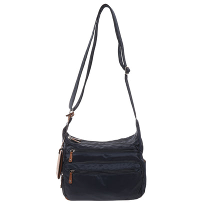Seven Days Monkey Puzzle Nylon Crossbody: adjustable strap, zip compartments—ideal for daily use.