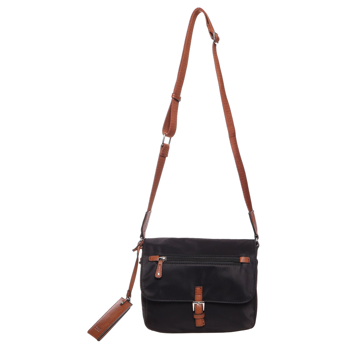 Seven Days Ginkgo Nylon Crossbody with organized storage, front zip pocket, buckle detail, and adjustable strap.