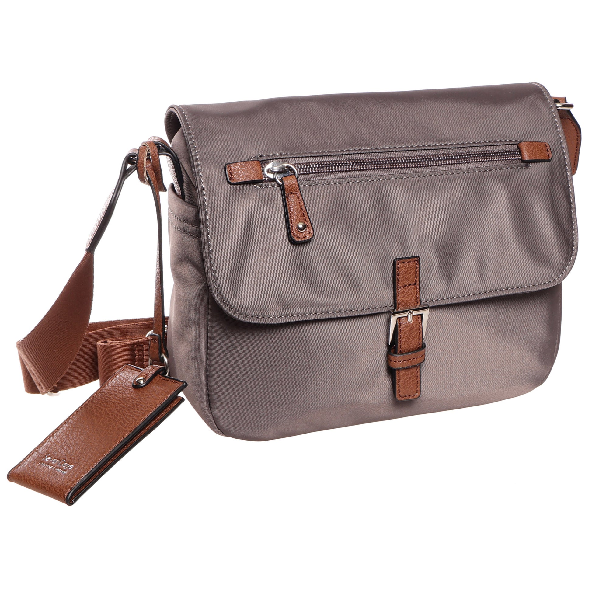 Seven Days Ginkgo Nylon Crossbody with adjustable strap, top zip pocket, and organized storage.