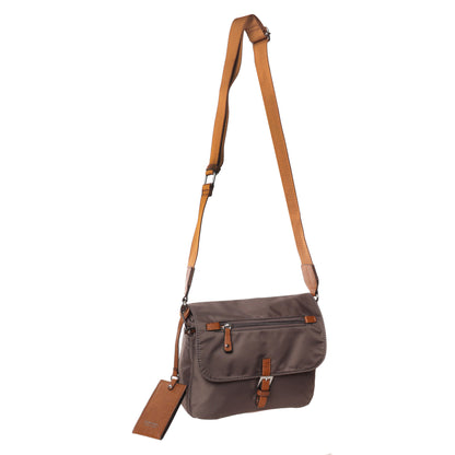 Seven Days Ginkgo Nylon Crossbody features a front buckle, zipper pocket, and adjustable strap for organized storage.