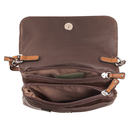 Seven Days Ivory Poplar Vegan crossbody with zip pocket, fabric lining, and adjustable strap.
