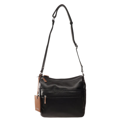 Seven Days Bloodwood Vegan Leather Crossbody with adjustable strap, 2 zip pockets, and brown tag.