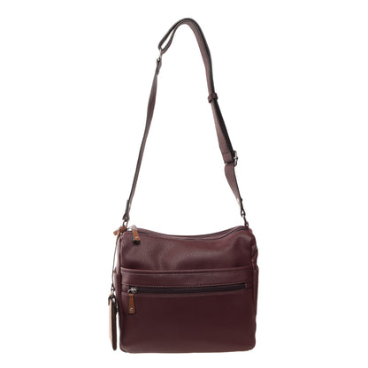 Seven Days Bloodwood Vegan Leather Crossbody with zip pockets and adjustable strap, in dark brown.