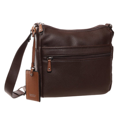 Seven Days Bloodwood vegan leather crossbody with front zip pocket and adjustable strap by Seven Days.