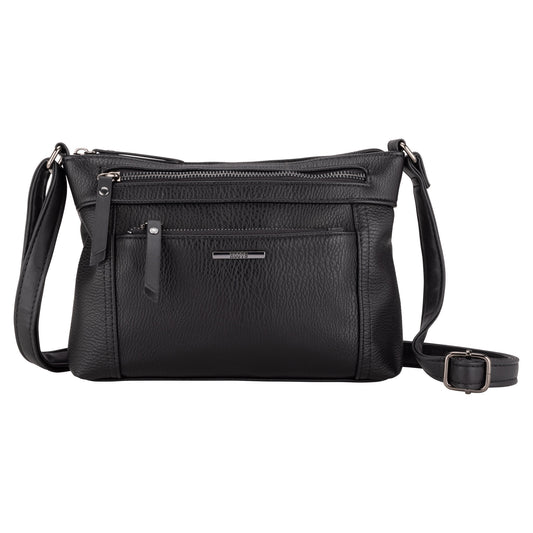 Product Image – Roots 2 Front Pocket Crossbody by Roots: faux leather, zip front pockets, adjustable strap.