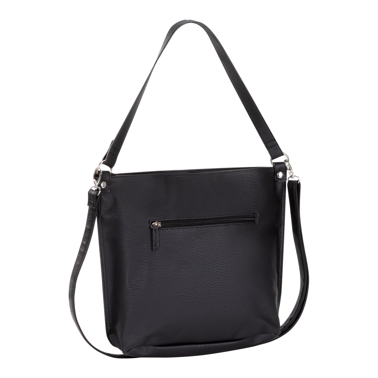 Roots Hobo Handbag by Roots in black faux leather with zippered front pocket and adjustable shoulder strap.