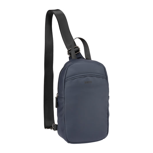 Product Image – The Roots Derek Sling Bag is durable, adjustable, and blue with a front zip pocket.